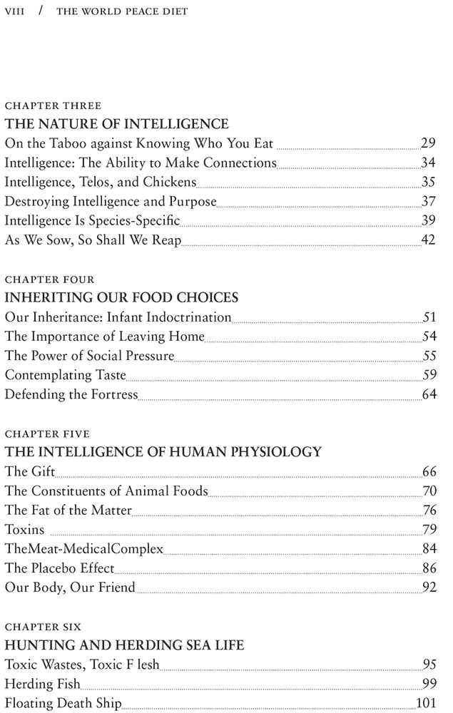 The World Peace Diet: Eating for Spiritual Health and Social Harmony by Will Tuttle-Table of Content pages